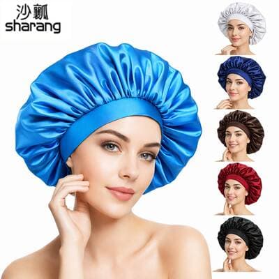 Touca de cetim oficial da ShaRang para dormir com forro, touca com elástico para proteção capilar, touca de cetim transfronteiriça disponível em várias cores em estoque