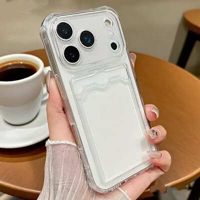 Capa iPhone 17/16/15/13 Pro Max transparente com porta-cartões
