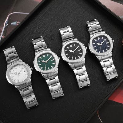 Pulseira de aço para calendário desportivo quadrado novo 2025 relógio pulseira de aço para homem fabricantes de relógios de quartzo uma peça por atacado