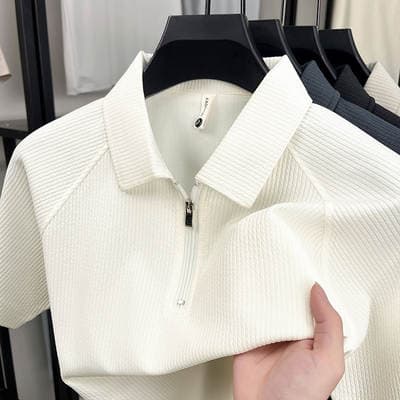 T-shirt masculina de gola polo com fecho