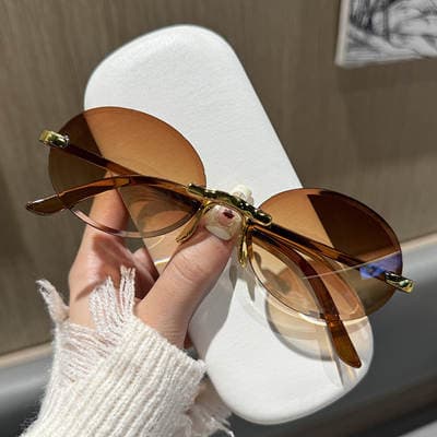 Óculos de sol femininos nova coleção no Instagram, para rosto redondo, estilo coreano, sem armação, fashion, para dirigir e desfilar, proteção contra raios UV