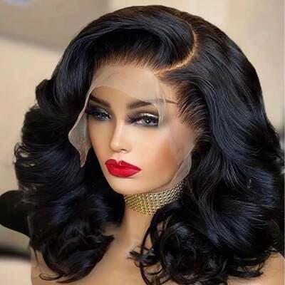 Peruca curta encaracolada com lace frontal