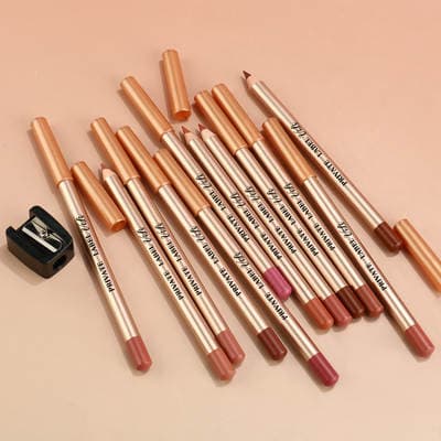 Beleza internacional LipLiner à prova d'água, longa duração e sem desbotamento, delineador fosco para lábios em 12 cores, lápis labial de madeira sem logotipo