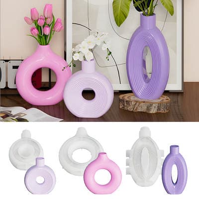 Novo e bom vaso de círculo nórdico molde de silicone listras circulares ovais ins vento grande ornamento arranjo de flores de rosca