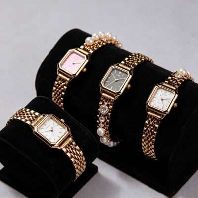 Relógio feminino de pulseira de aço de luxo leve transfronteiriço para estudantes de moda explosiva no exterior relógio de quartzo quadrado simples por atacado