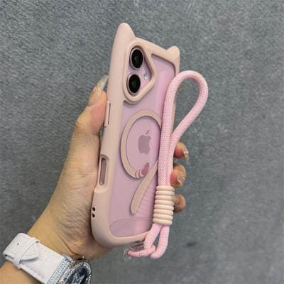 Capa para telemóvel magnética para orelha de gato iPhone 18 Pro com talabarte Apple 17e transparente resistente a quedas 16