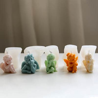 Conjunto de cinco moldes de silicone de pequenos anjos para suportar o queixo, velas aromáticas e moldes de gesso, decoração de estilo europeu