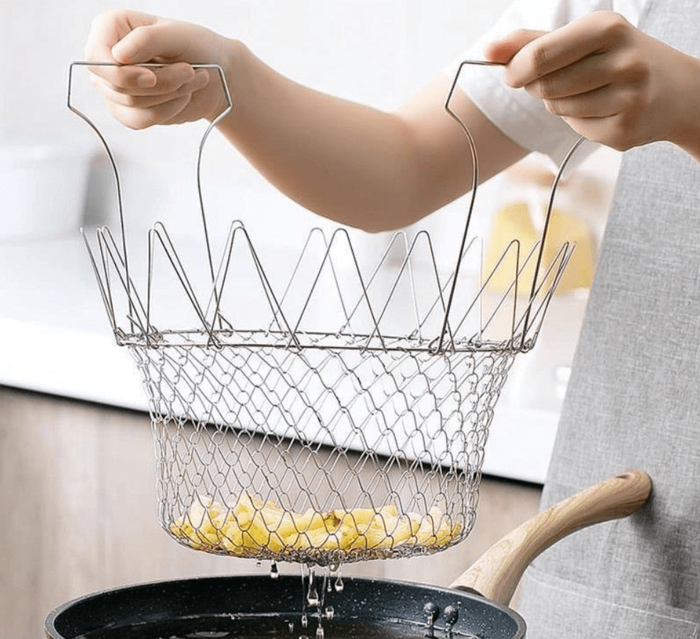 Rede de fritura dobrável de aço inoxidável